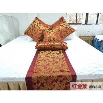 酒红缎面床尾垫/床尾巾