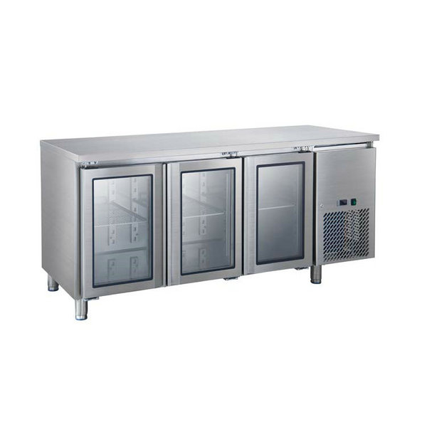 卡塞式三门冷藏玻璃门平台柜|GN3100TNG