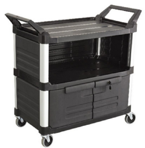 特耐适Trust-4025 Hi5™多用途服务推车带可锁式门及顶层三面搁板，载荷135kg餐饮自助手推车