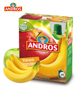 法国进口andros爱果士苹果香蕉可吸果泥90g*4包宝宝辅食儿童零食