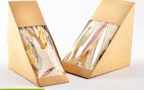 商吉 牛皮纸三明治纸盒一次性食品包装盒贴窗三文治盒子500只批发