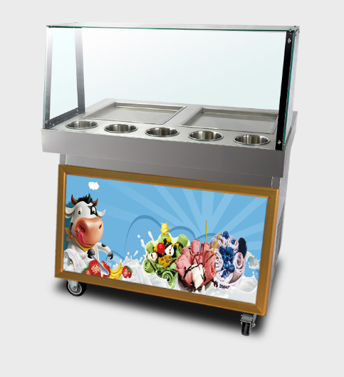 商用炒酸奶机双锅双压缩机炒冰淇淋卷机炒冰机全自动水果炒冰