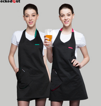  厨房工作围裙挂脖围腰家居围裙