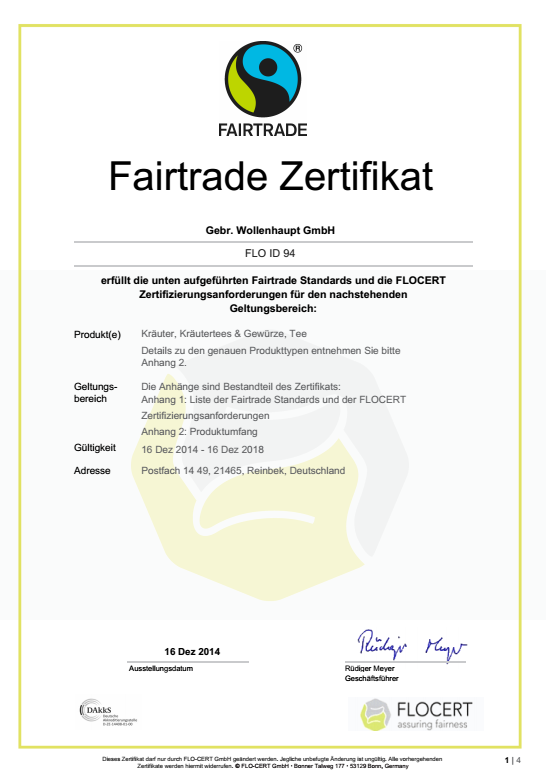 Fairtrade certificate 公平贸易证书