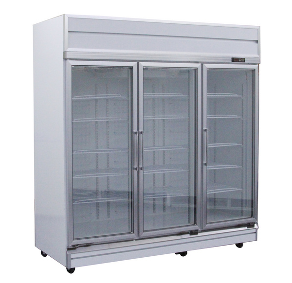 3 door upright glass door freezer