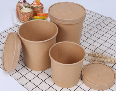 新款牛皮纸碗一次性汤盒甜品打包盒汤碗快餐盒