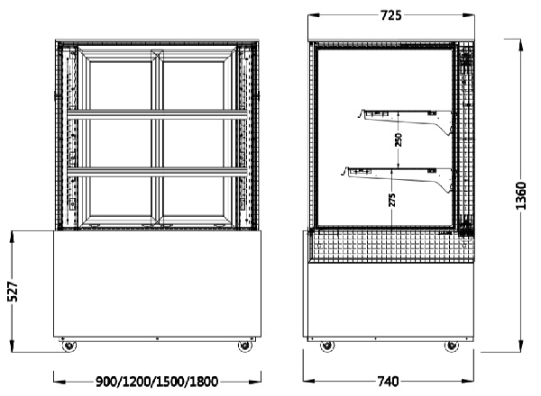 1.5系列直角冷藏展示柜带两层搁架 1.5 Version Square Cold Showcase with two shelves (FGDG1.5A-900LS)