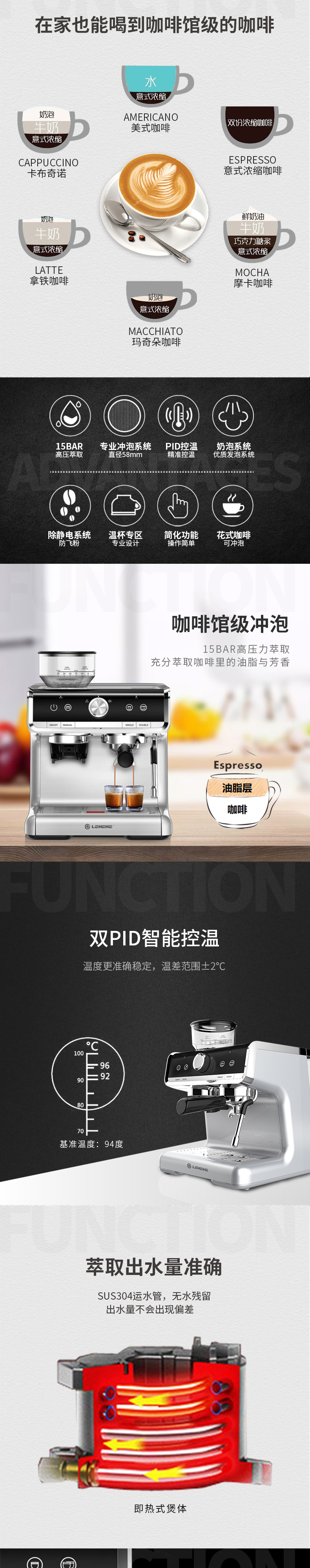 乐呵呵小精灵意式咖啡机 家用小型 研磨奶泡一体商用半自动咖啡机LHH-5020