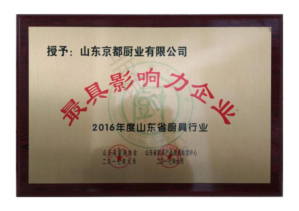 2016年度山东省厨具行业最具影响力企业