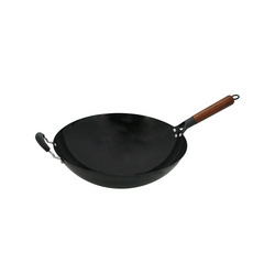 ENAMEL IRON WOK W/WOODEN HANDLE-ROUND BASE柄耳搪瓷鍋（木柄鋁件櫸木柄）K10480-K10489,K10860-K10864
