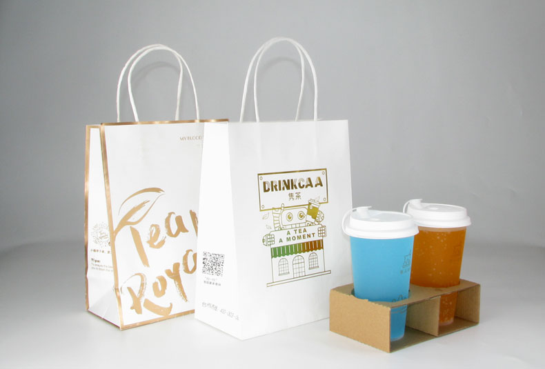 广州牛皮纸打包外卖奶茶手提袋定制彩色环保茶饮牛皮纸手提袋定做