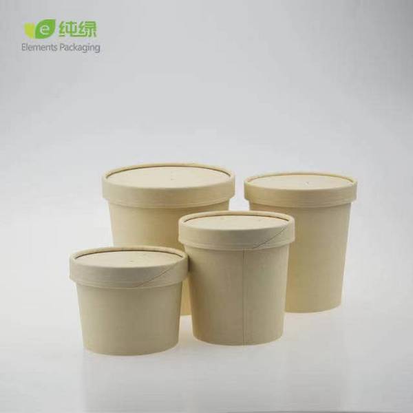 纯绿一次性牛皮汤桶外卖打包白色粥桶