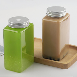 方形塑料瓶奶茶瓶500ml鋁蓋果汁飲品一次性瓶子PET透明飲料瓶