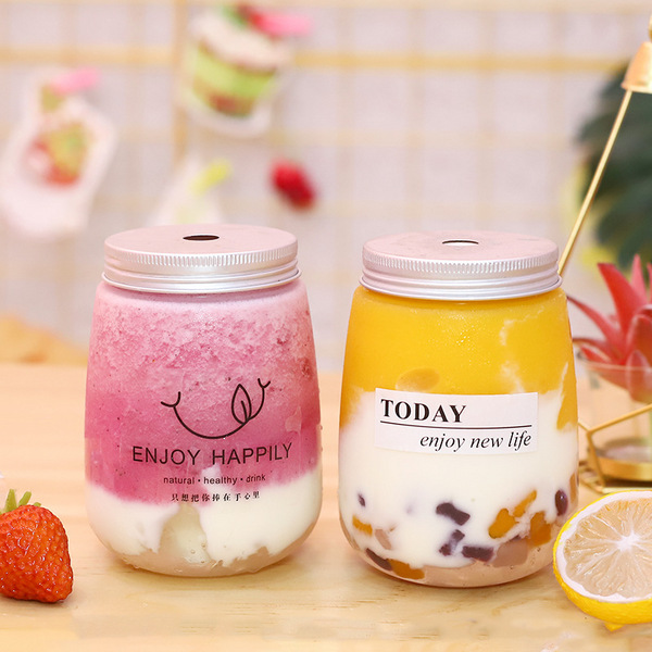 网红胖胖杯奶茶瓶500ml奶茶瓶u型瓶pet塑料瓶可定制