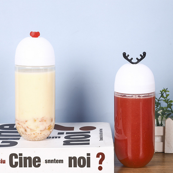 胶囊瓶PET塑料奶茶瓶350ml500ml果汁瓶粉扑包装盒