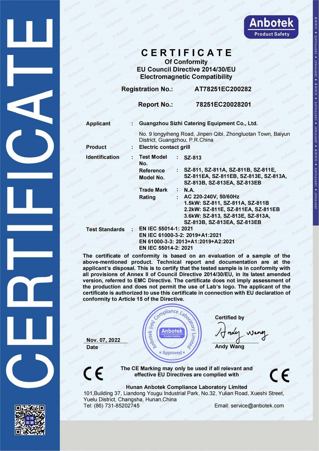 CE for contact grill machine