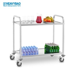 Heavybao Hotel Restaurant Service Stainless Steel Food 2 Tiers Trolley With Braking Wheels Commercial Food Serving Cart