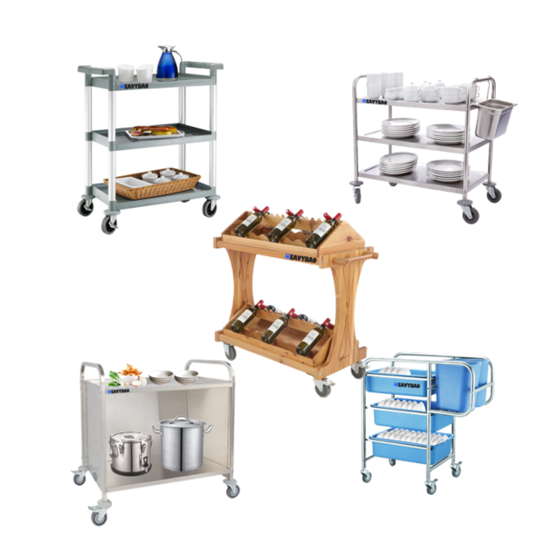Heavybao Hotel Restaurant Service Stainless Steel Food 2 Tiers Trolley With Braking Wheels Commercial Food Serving Cart