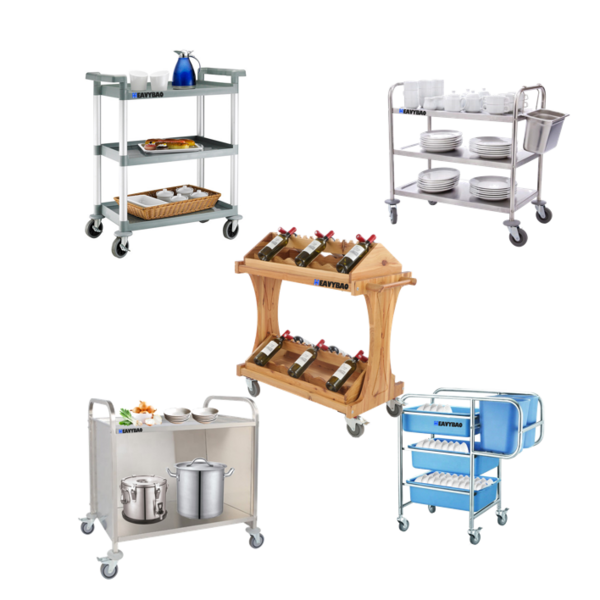 Heavybao Trustworthy Factory Knocked-Down Steel Lab Rolling Cart Water Transfer Trolley Food Drink Serving Trolley