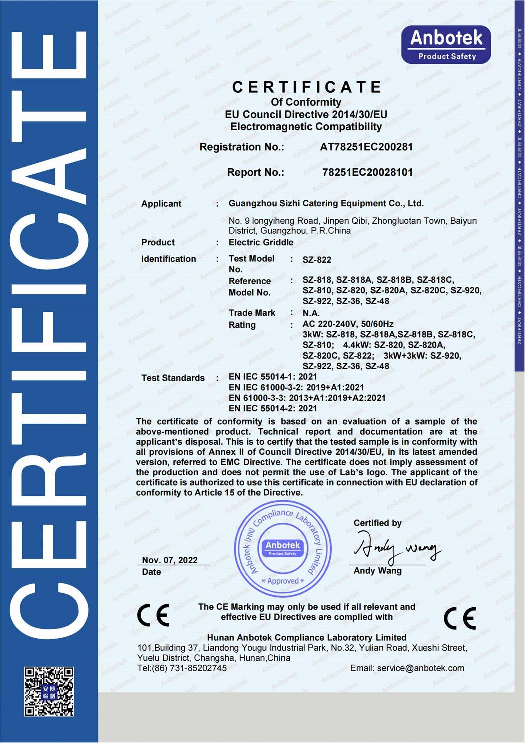 CE for electric griddle