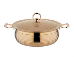 3-LAYER STEEL POT W/GOLDEN COLOR   三层钢镀金炫纹鼓形锅   A10178-A10180