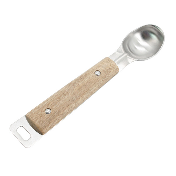 S/S ICE CREAM DISHER W/WOODEN HANDLE   木柄不銹鋼雪糕勺  J10708