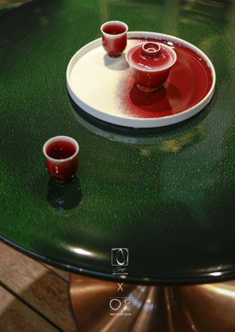 43CY64大件手工圆形茶台碧水/24HY290手工圆口平碟鸿运玉白/28SS115中号盖碗鸿运/28SS213高脚收底圆口杯鸿运