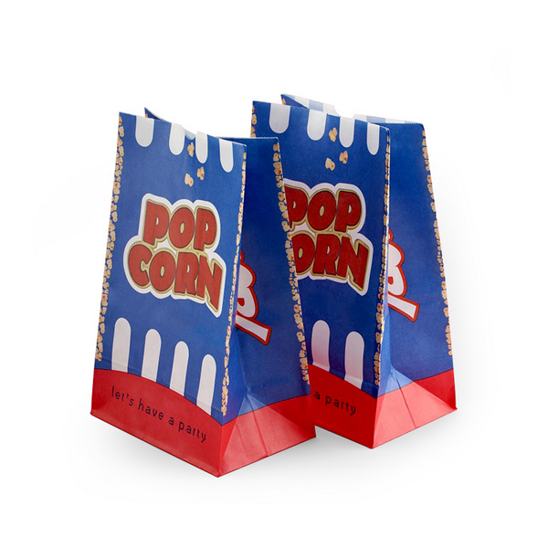 现货批发一次性爆米花纸袋加厚防油淋膜牛皮纸袋食品包装袋方底袋