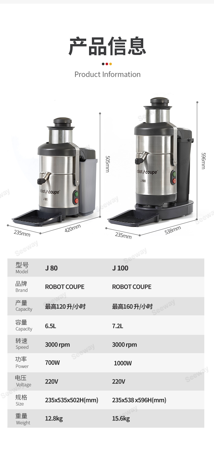 法国乐伯特 Robot coupe 商用自动蔬果榨汁机J80 J100