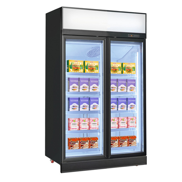 Ice Cream Display Freezer Gelato Product Show Case Double Door Vertical Refrigerator Chiller