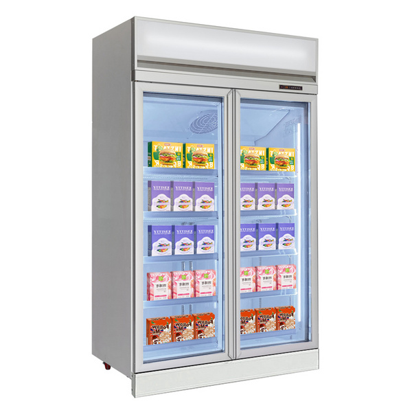 Ice Cream Display Freezer Gelato Product Show Case Double Door Vertical Refrigerator Chiller