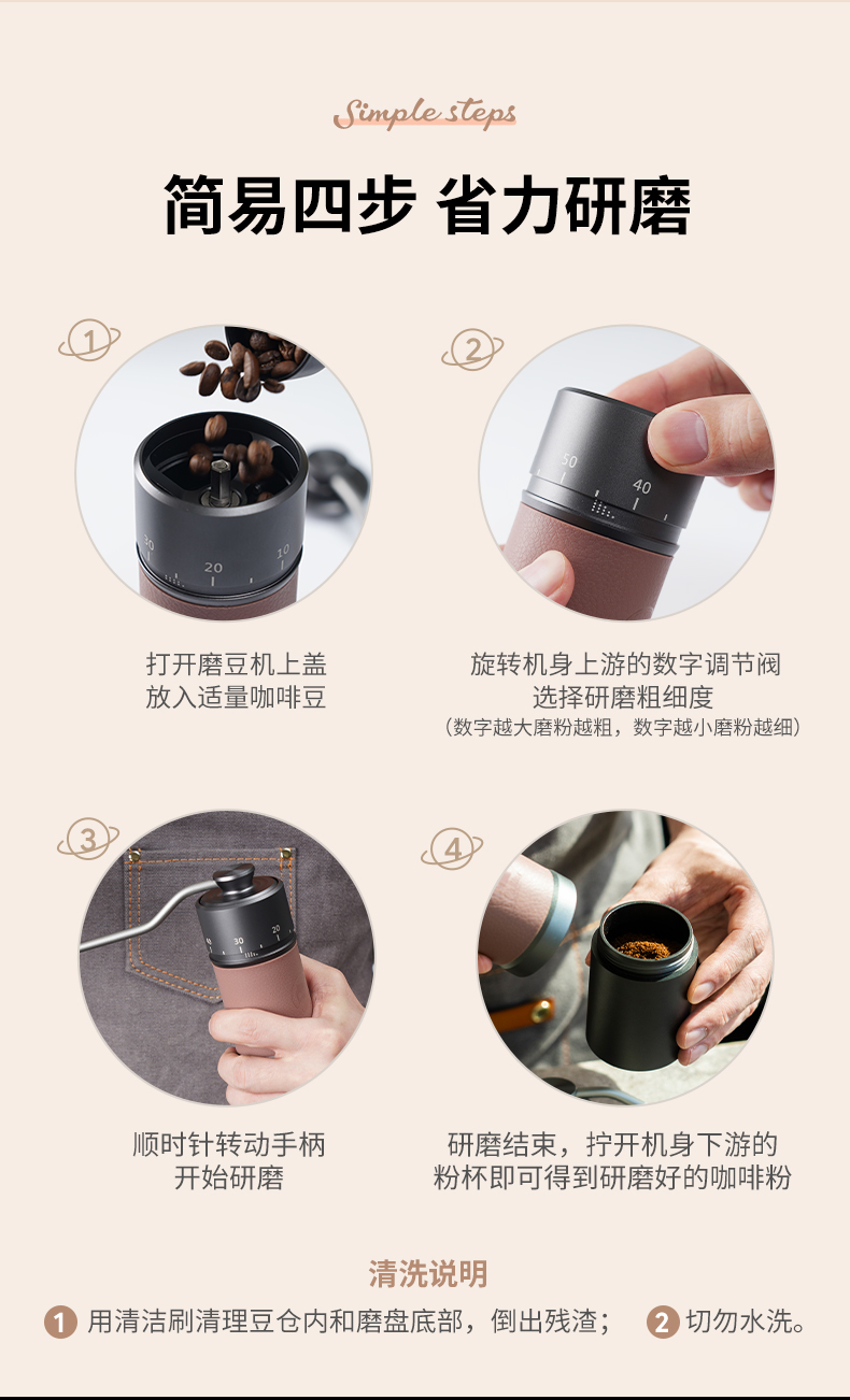 铠食 手摇磨豆机家用便携手冲意式咖啡手动研磨粉器具小型CNC磨芯