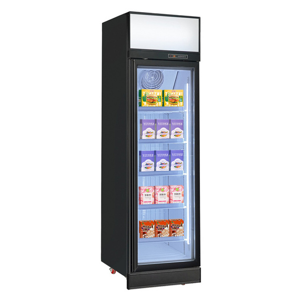 ice cream freezer fan cooling commercial vertical showcase  frozen food single door heated glass display freezer