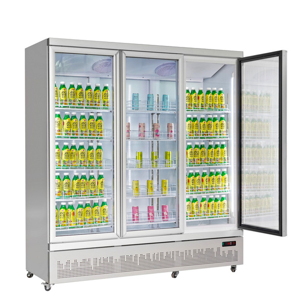 Wholesale supermarket vertical glass door beverage display refrigerator