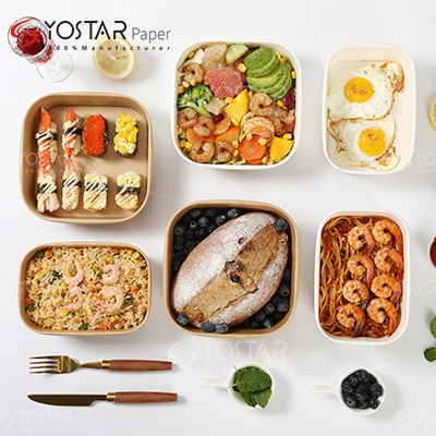 方形纸碗外卖纸餐盒一次性打包餐盒