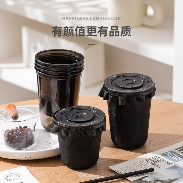 定制90口径奶茶杯pet冷饮咖啡杯吸管杯盖防漏纸一次性咖啡塑料杯