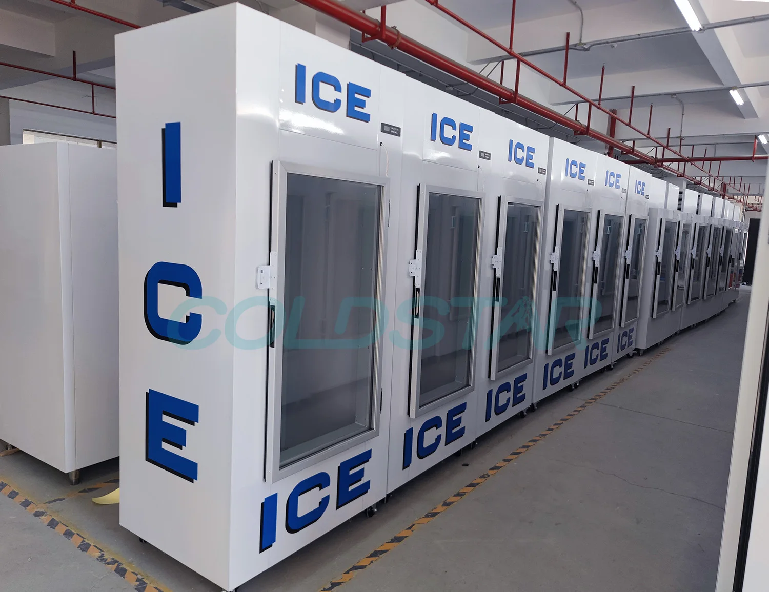 Vertical Cold Storage Glass Door Freezer Ice Bags Storage Bin Ice Bags Container Refrigerator