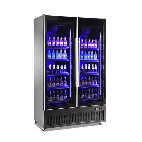 ETL Double Door Fan Cooling Vertical Glass Door Refrigerator Display Cold Beverage Cooler