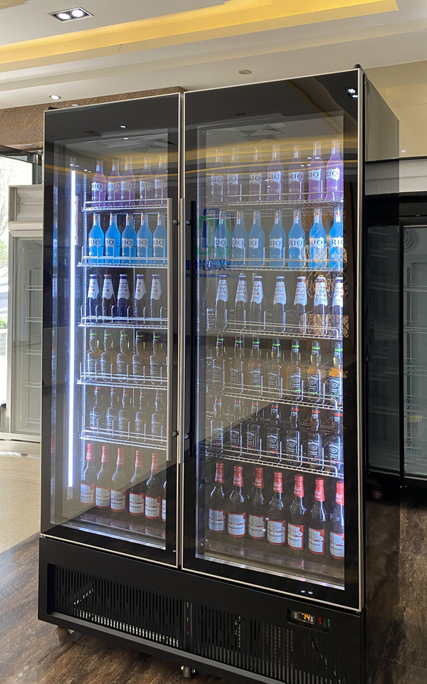 ETL Double Door Fan Cooling Vertical Glass Door Refrigerator Display Cold Beverage Cooler