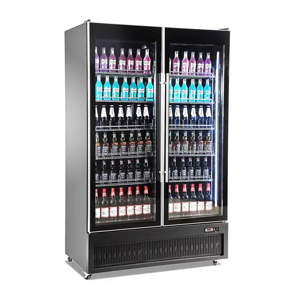 ETL Double Door Fan Cooling Vertical Glass Door Refrigerator Display Cold Beverage Cooler