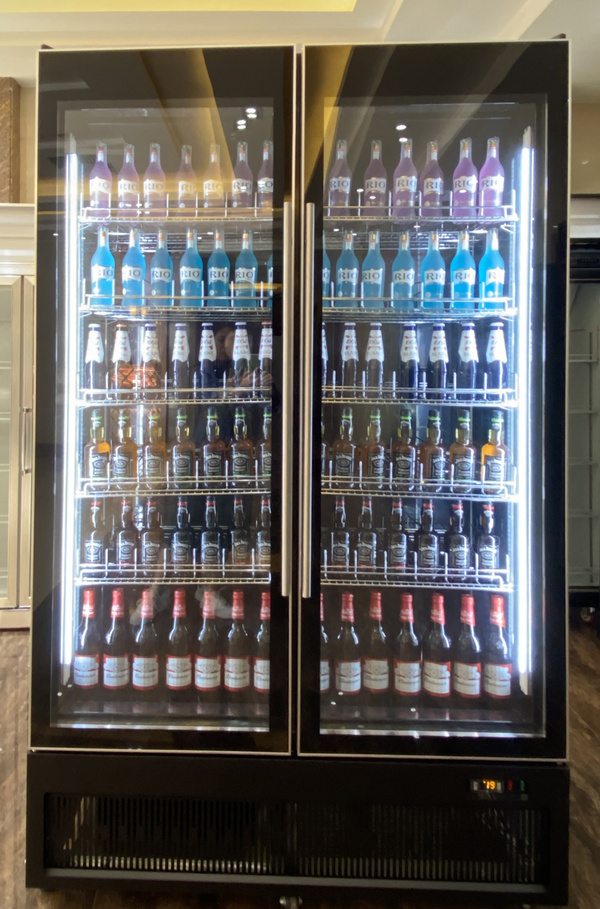 ETL Double Door Fan Cooling Vertical Glass Door Refrigerator Display Cold Beverage Cooler