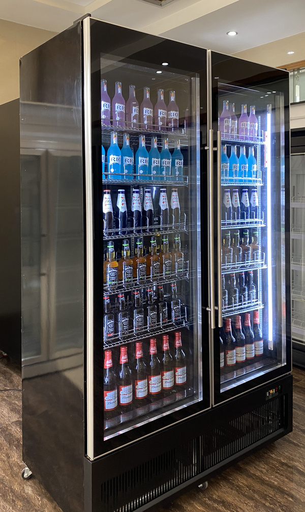 ETL Double Door Fan Cooling Vertical Glass Door Refrigerator Display Cold Beverage Cooler
