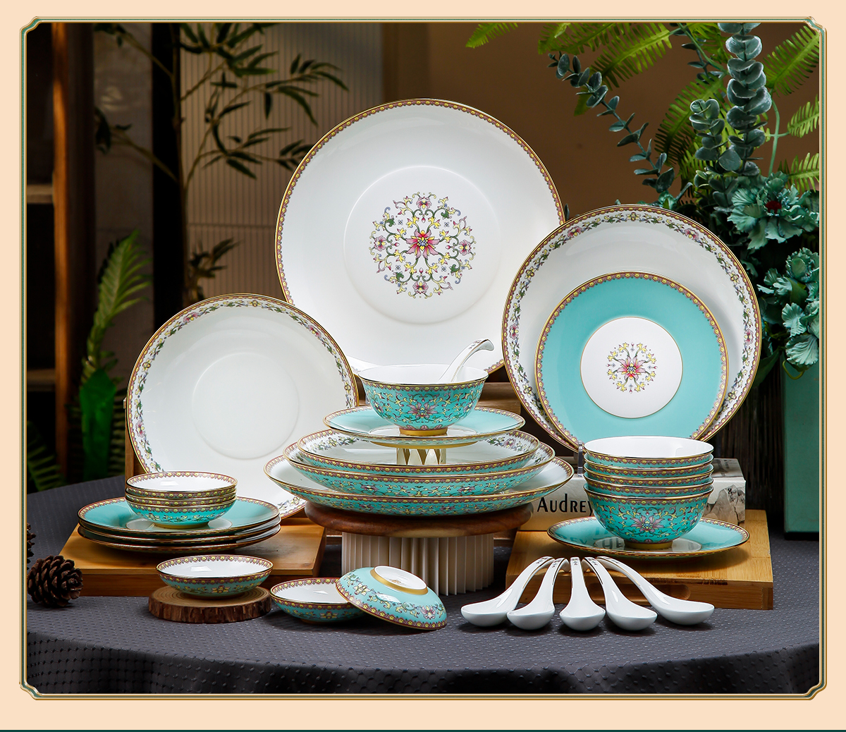 斯达高Stechcol 春满园2023新中式骨瓷陶瓷家用碗碟餐具套装送礼
