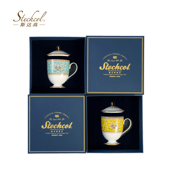 斯达高Stechcol 春满园系列中式茶杯会议水杯带盖礼盒包装