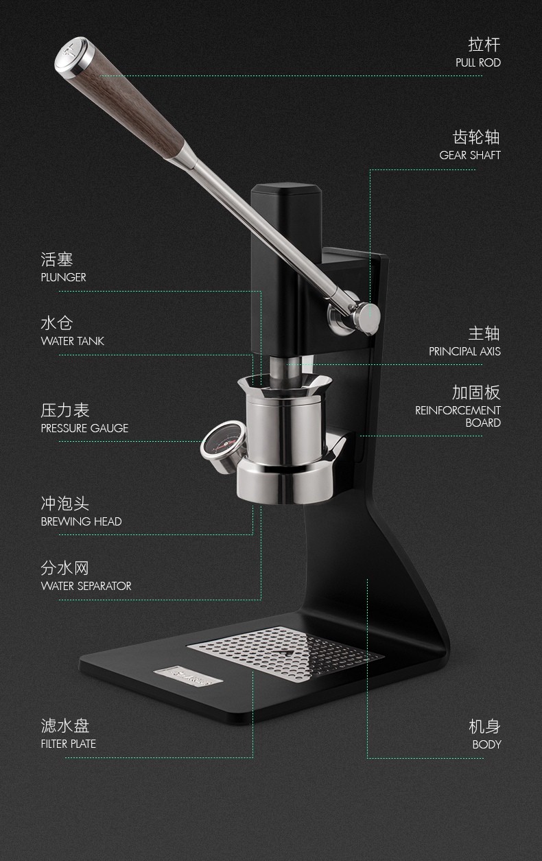 MHW-3BOMBER 轰炸机音速S7意式浓缩手动变压拉杆手压咖啡机58mm