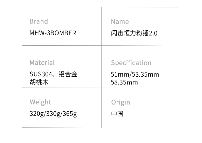 MHW-3BOMBER轰炸机闪击恒力压粉锤 意式咖啡压粉器套装51/53/58mm