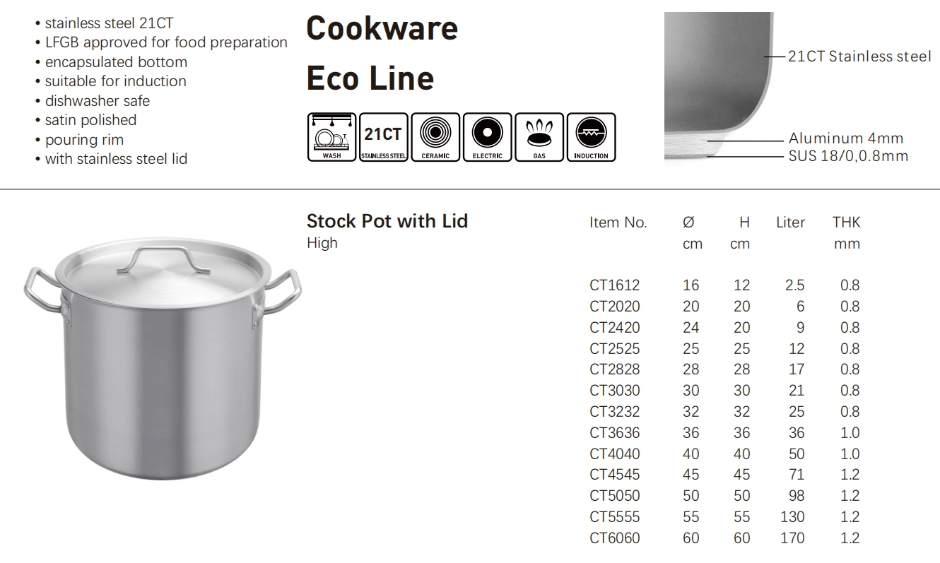 Stock Pot with Lid不锈钢带盖焊底复合桶