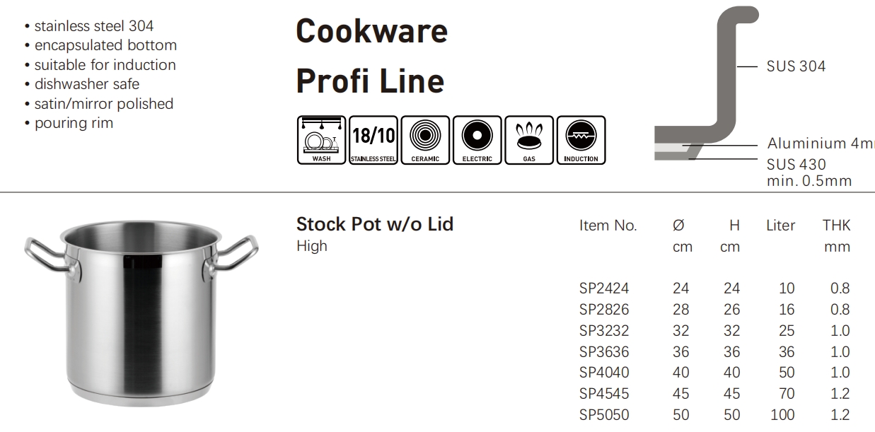 PROFI LINE Stock Pot without Lid不锈钢包底复合底桶