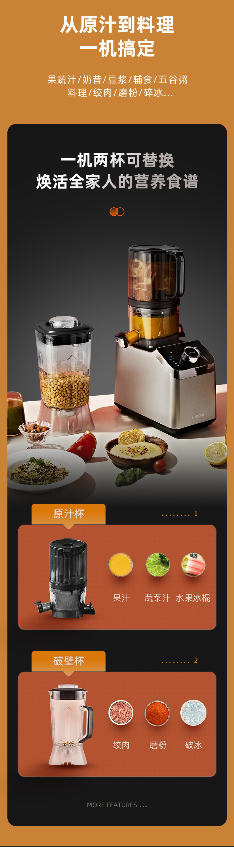 惠人M100原汁机破壁机二合一 黑科技