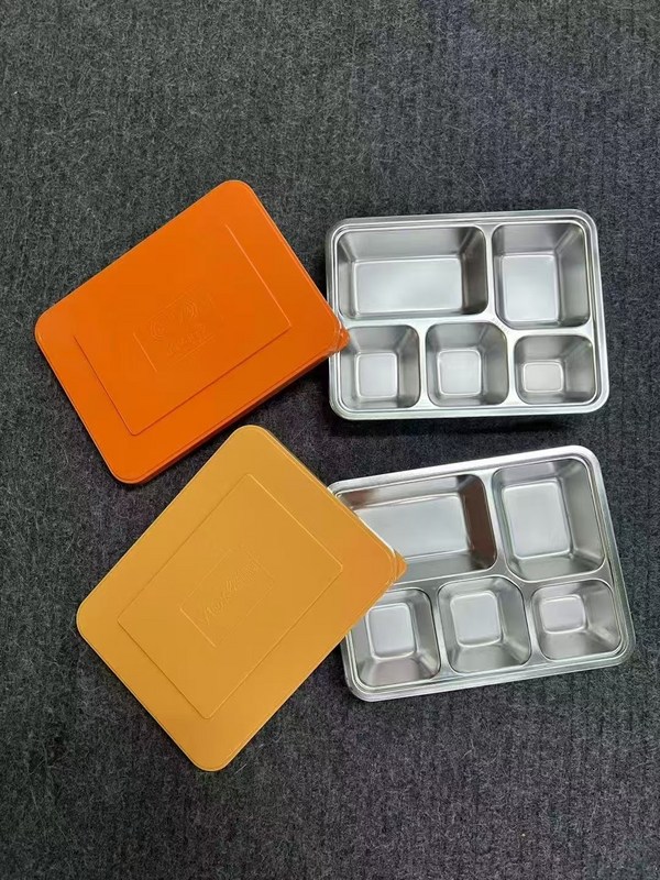 五格不锈钢包胶餐盒-不可拆卸